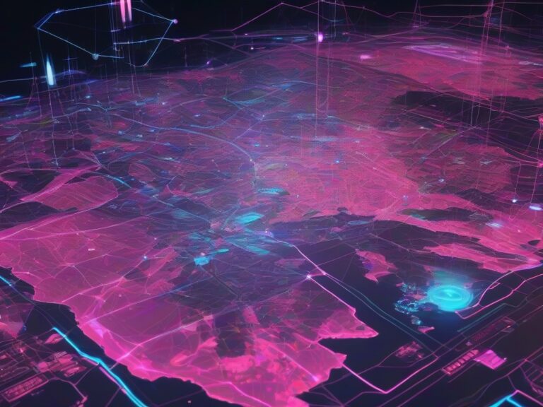 Mapa holográfico de Ecuador con puntos de datos de violencia, interfaz tecnológica futurista